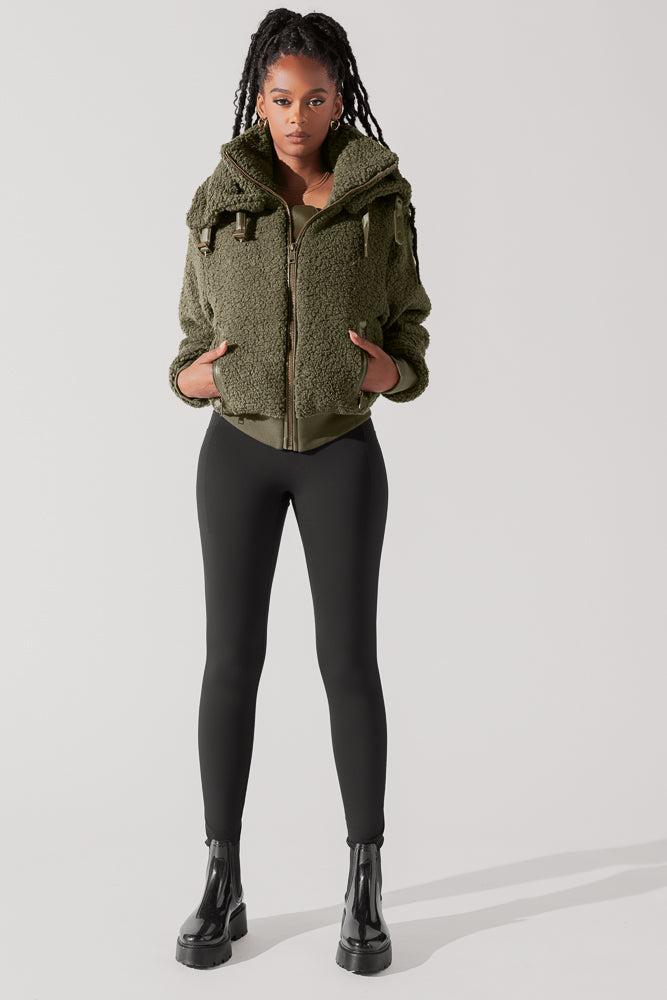 The Kinsley Bomber Jacket in Faux Sherpa - Olive Product Image