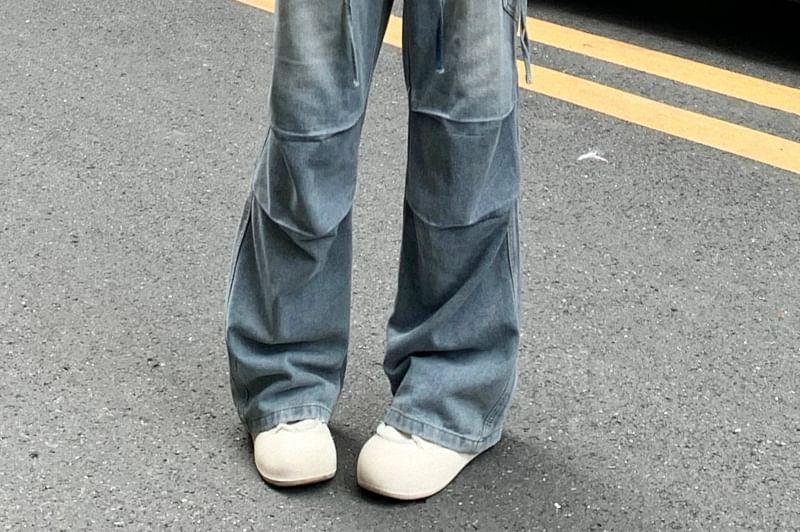 High Rise Washed Wide Leg Cargo Jeans Product Image