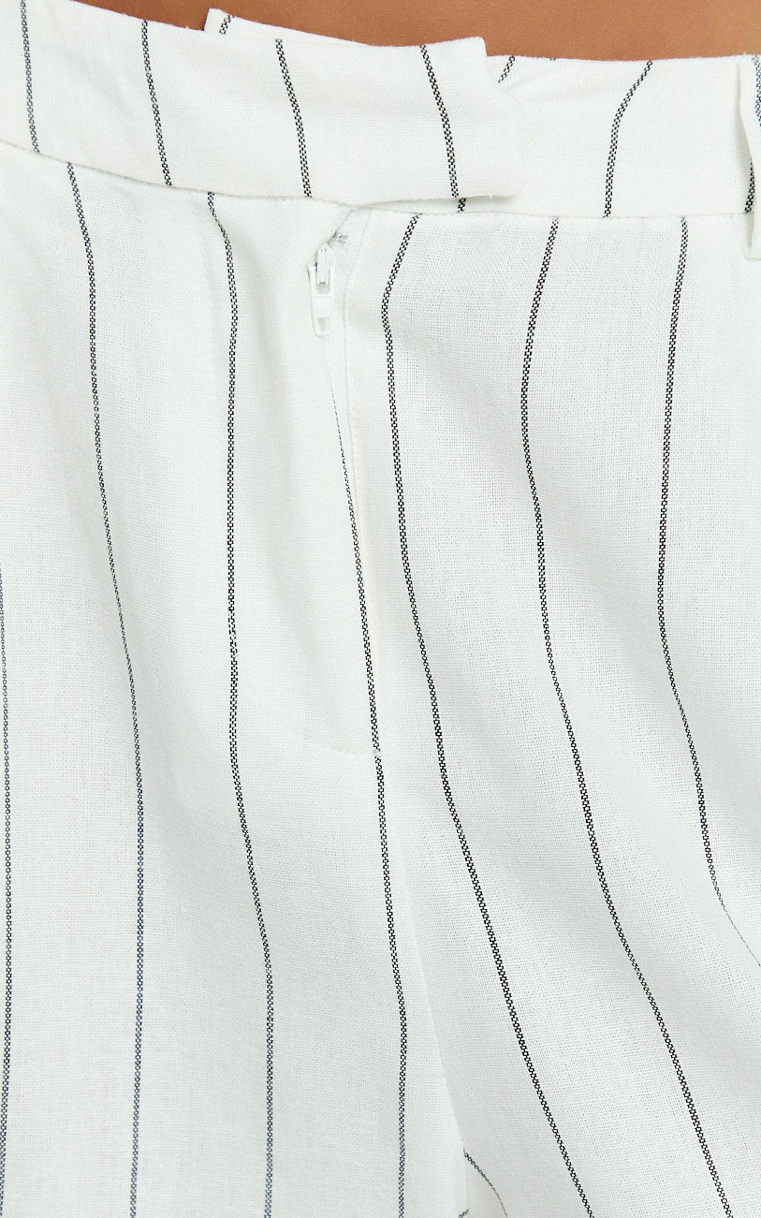 Trixie Pants - High Waist Linen Look Stripe Tailored Pants in Off White Product Image