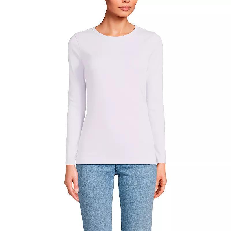 Womens Lands End Cotton Crewneck Long-Sleeve Tee Pale Purple Frost Product Image