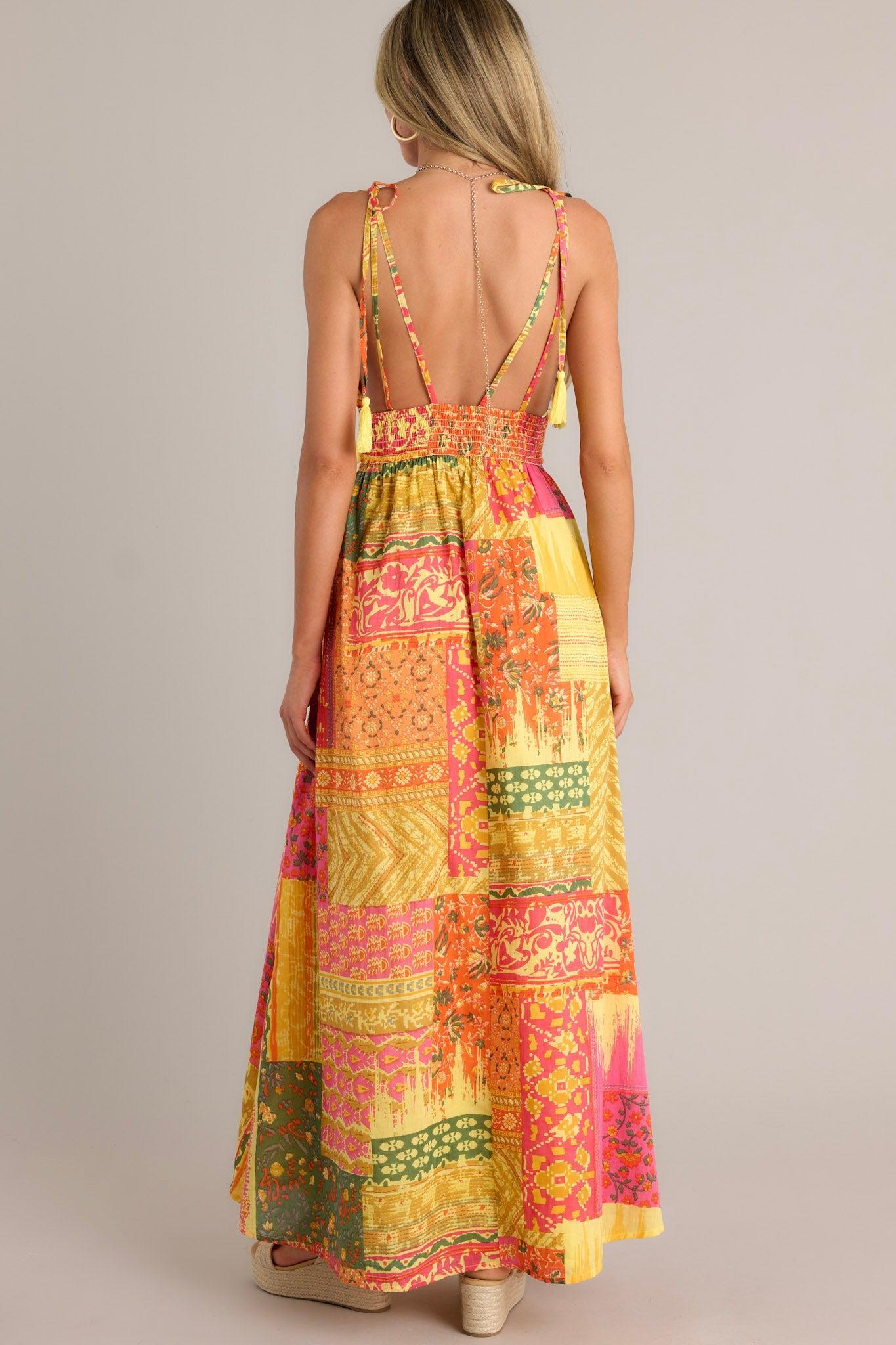 Patchwork Paradise Cotton Orange Multi Maxi Dress Product Image