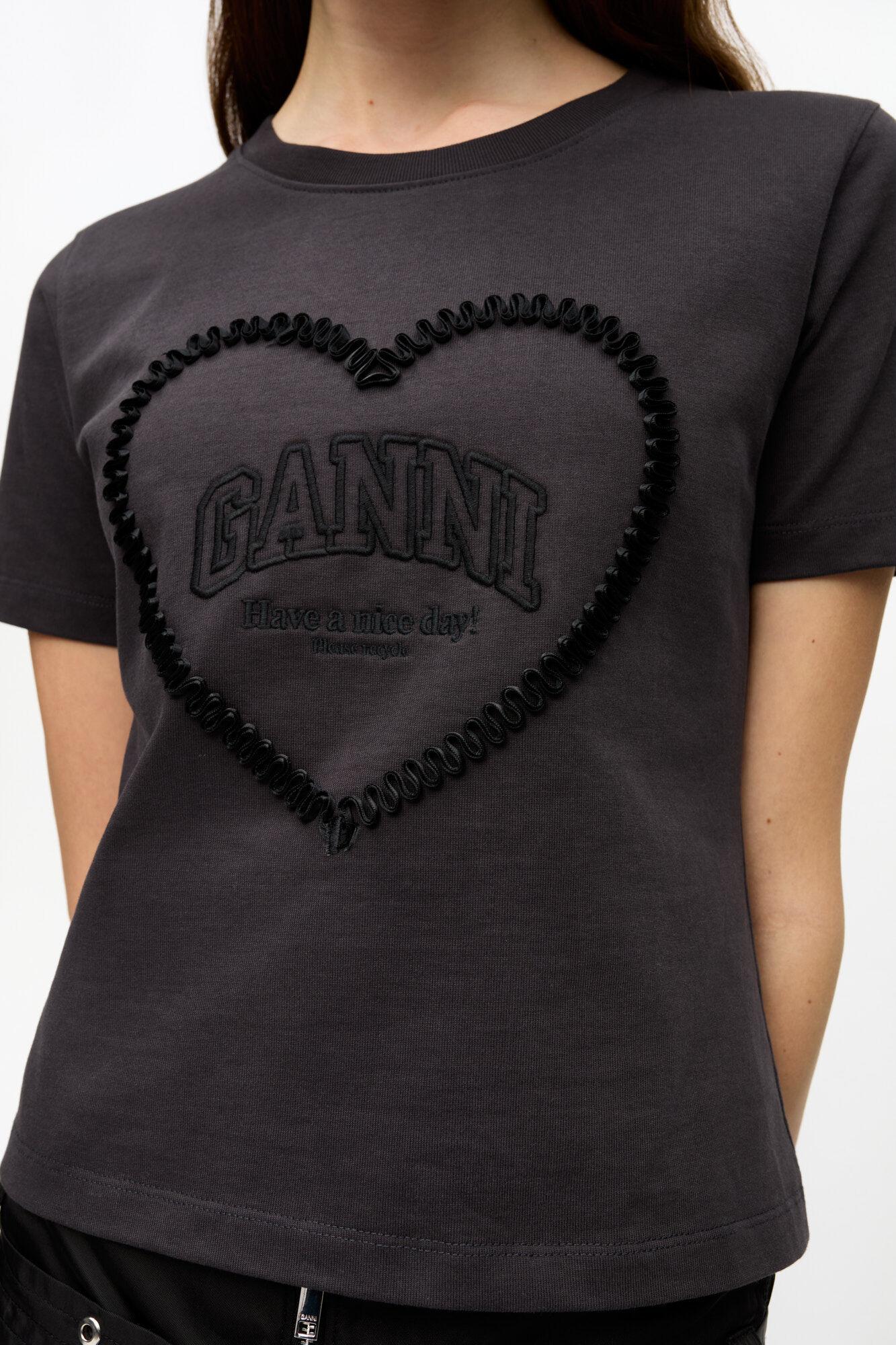 Black Cropped Heart T-Shirt Product Image