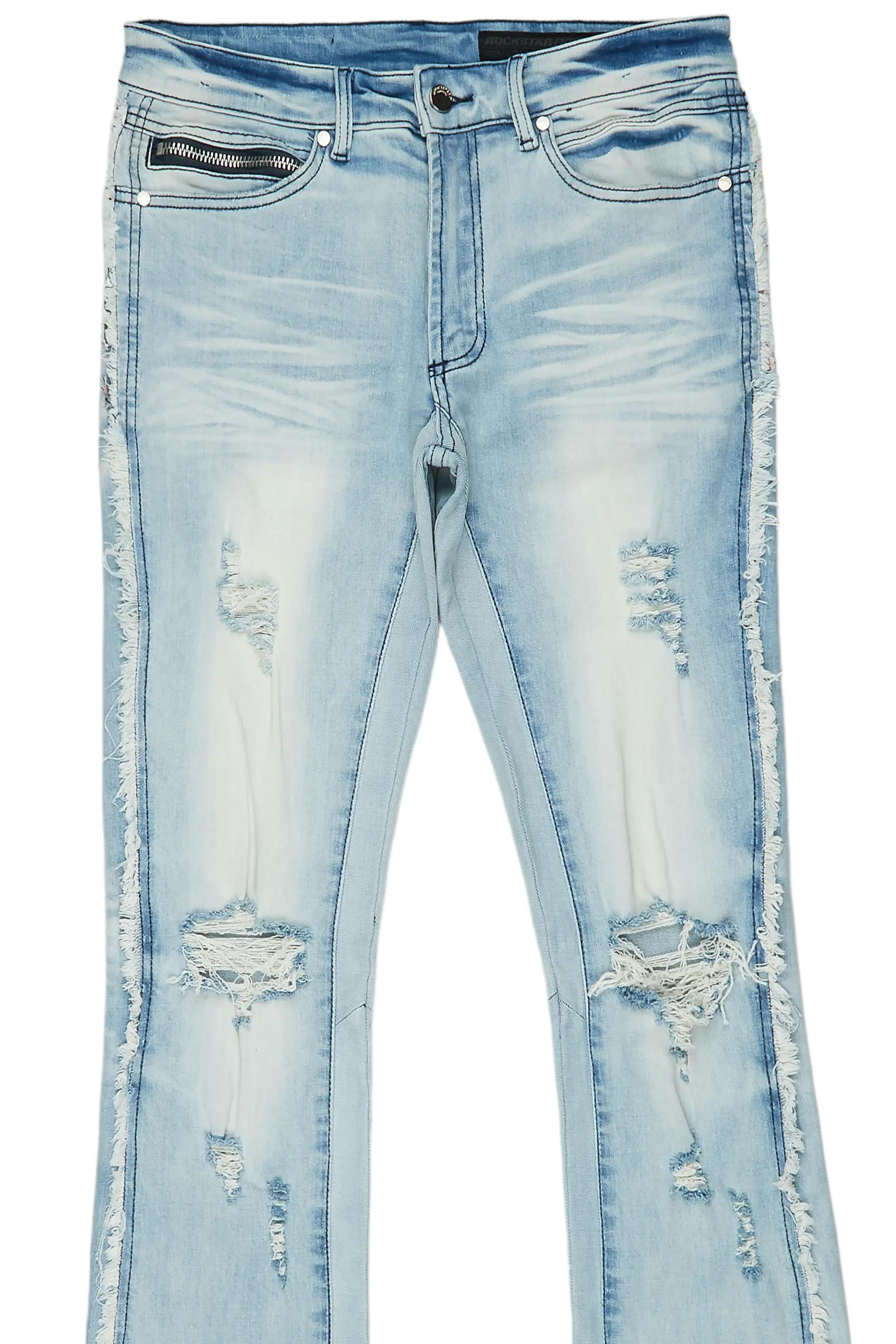 Zene Light Blue Stacked Flare Jean Male Product Image