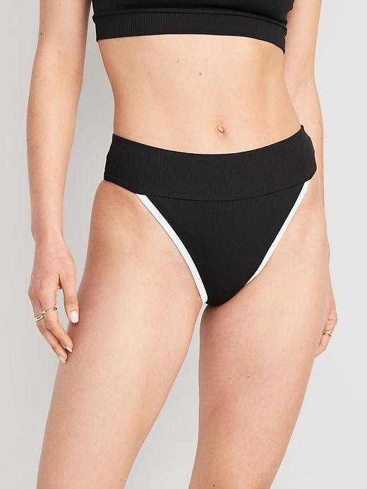 High-Waisted Ribbed French-Cut Bikini Swim Bottoms Product Image