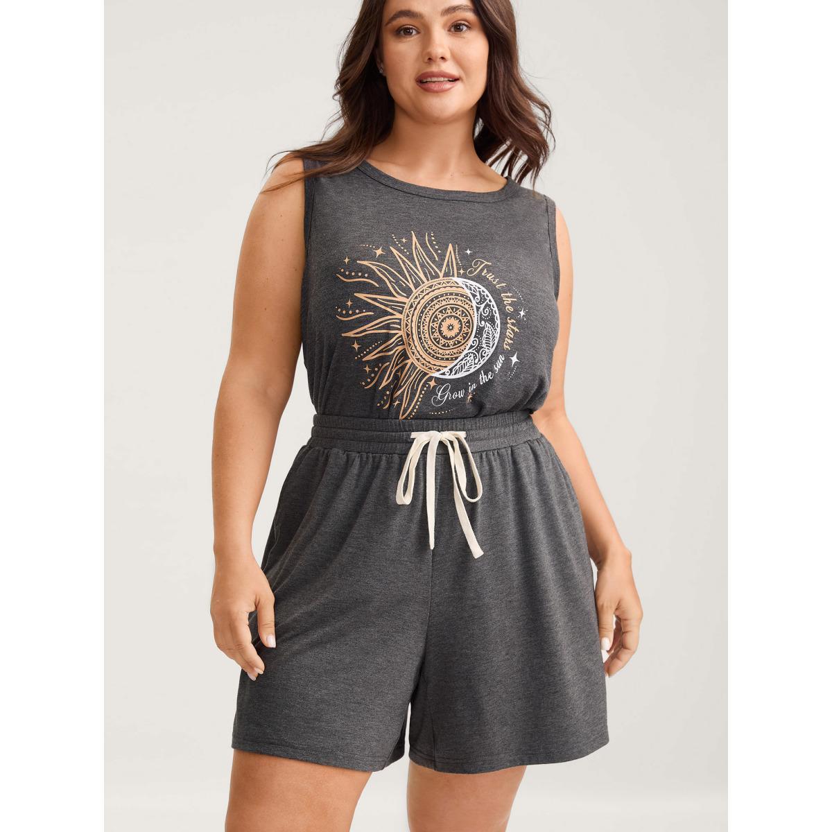 Plus Size Supersoft Contrast Drawstring Mixed Knit Shorts Women DimGray Leisure Drawstring Straight Leg Casual Shorts BloomChic 26/4X Product Image