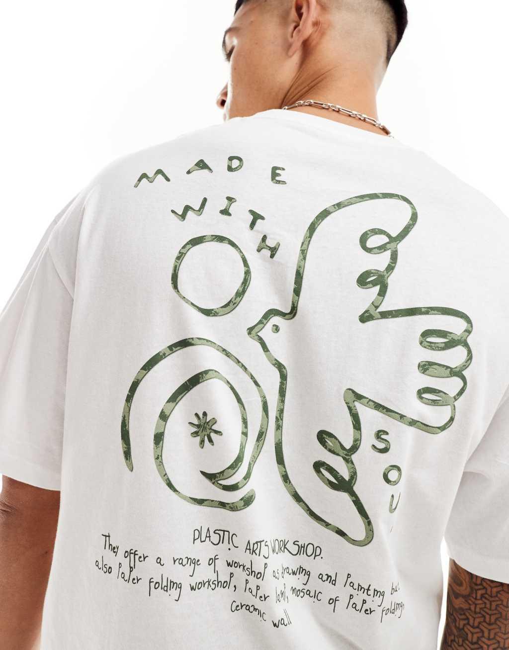 Jack & Jones oversized soul dove back print t-shirt in white Product Image