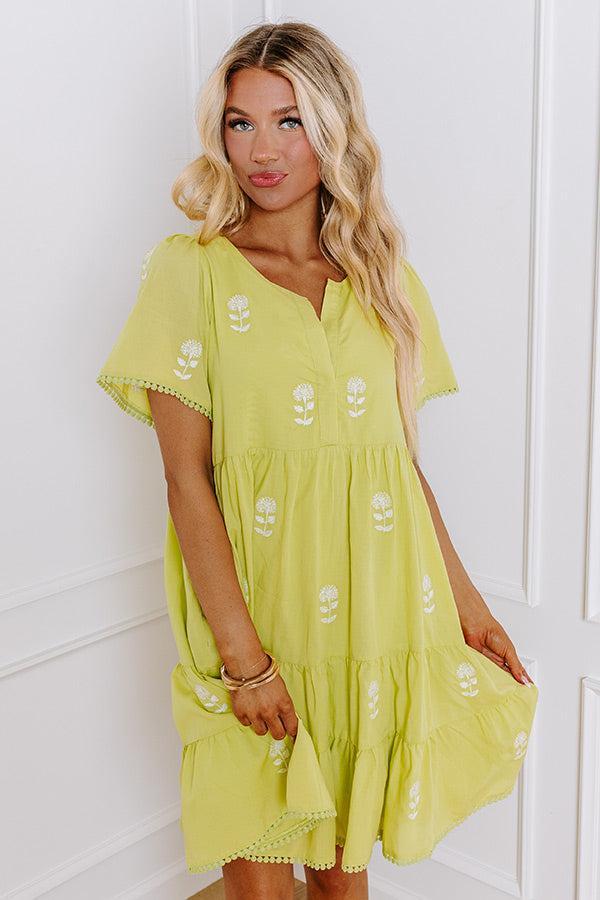 French Farmhouse Embroidered Mini Dress in Lime Punch Product Image