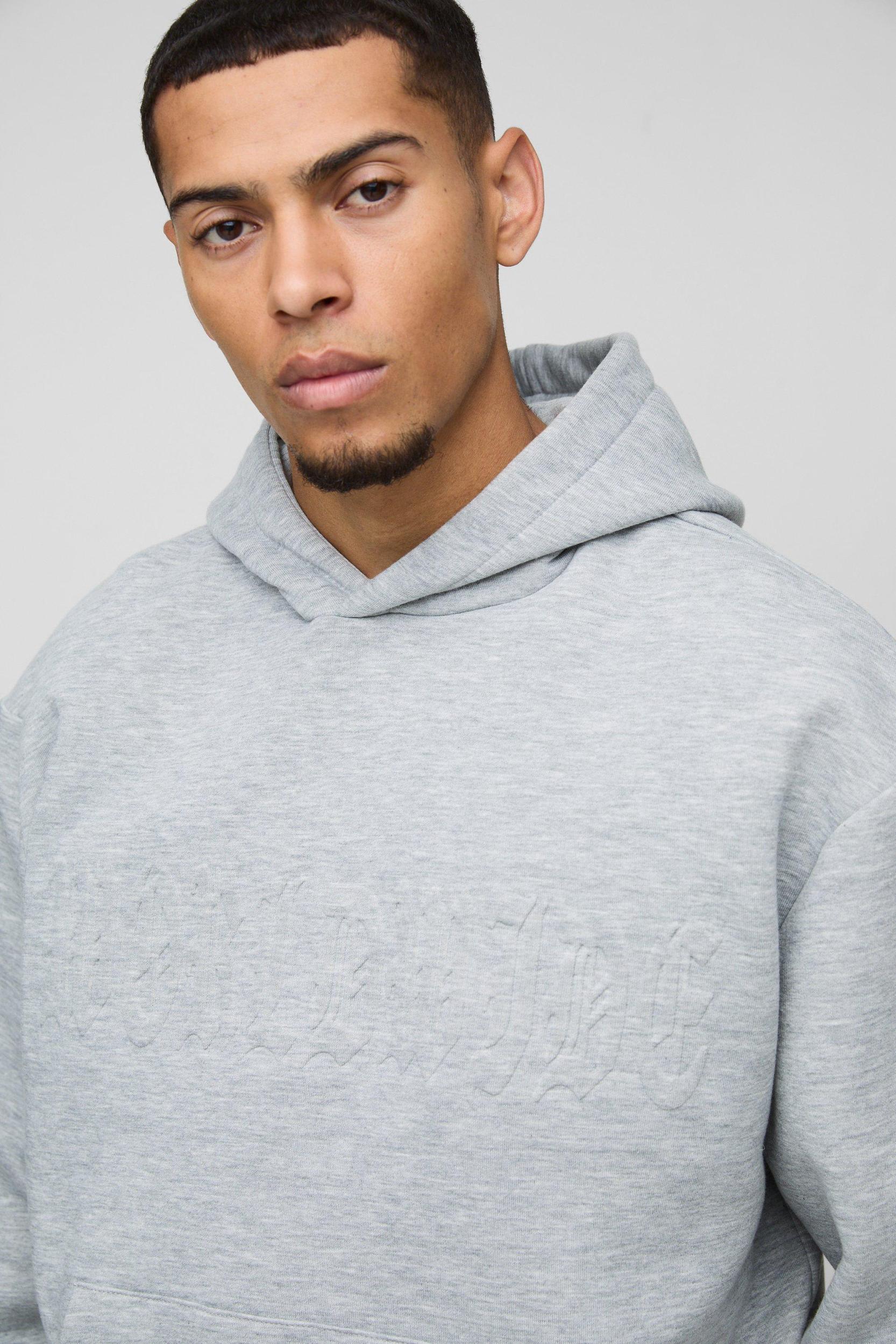 Oversized Boxy Worldwide Embossed Hoodie | boohooMAN USA Product Image