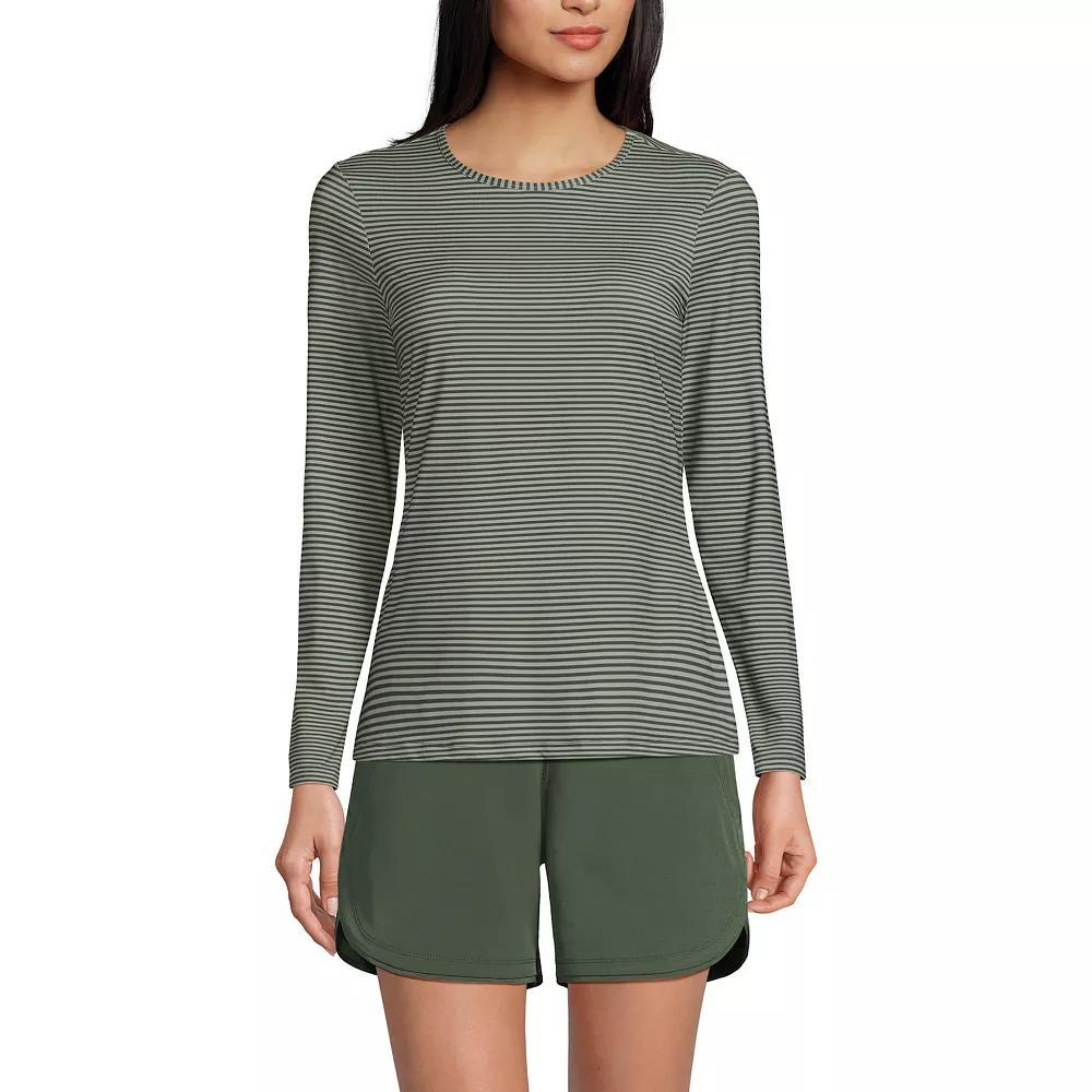 Women's Lands' End UPF 50 Long Sleeve Rash Guard, Size: XL, Olive Green Stripe Product Image