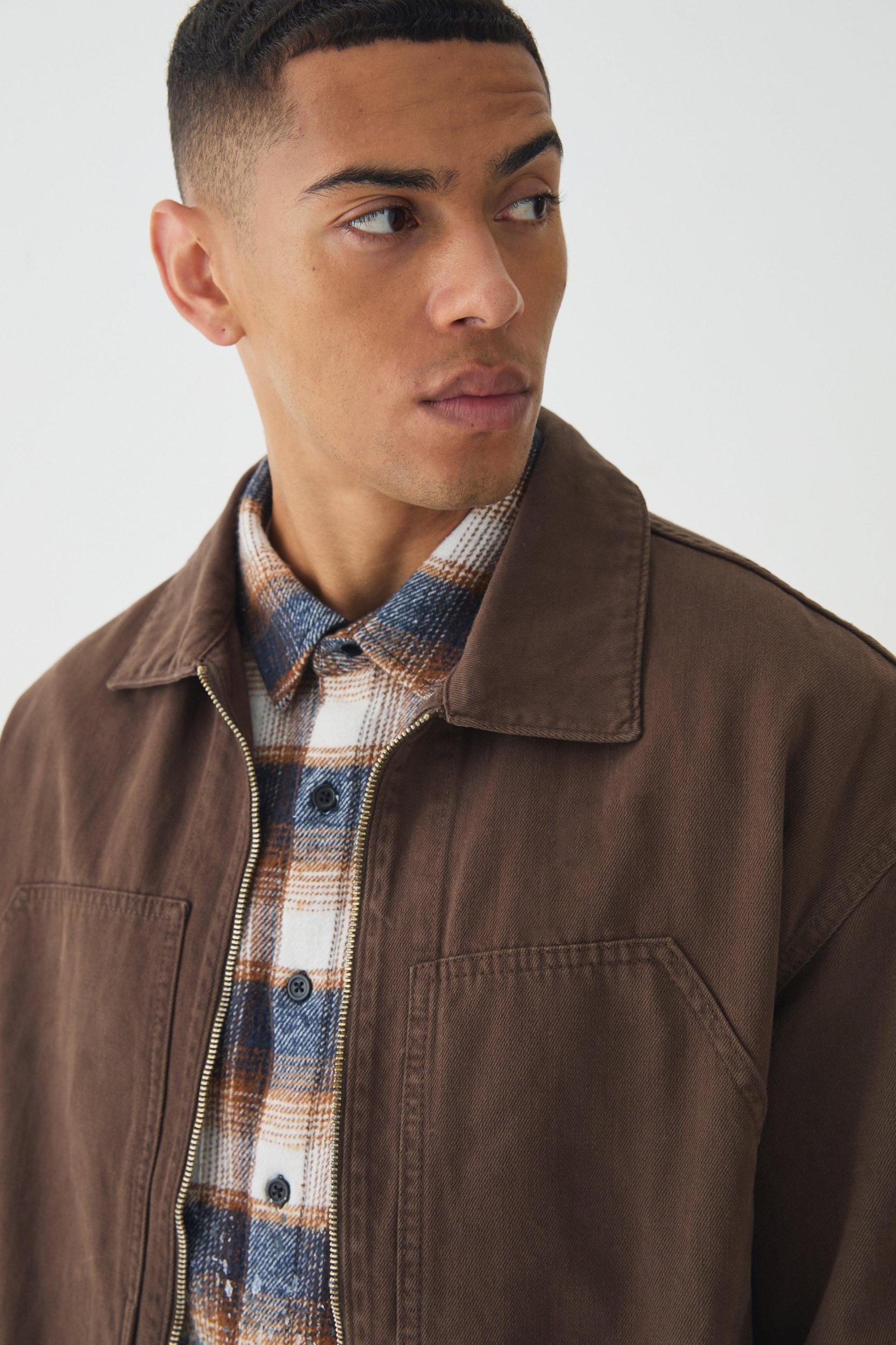 Oversized Carpenter Paint Splatter Shirt Jacket | boohooMAN USA Product Image