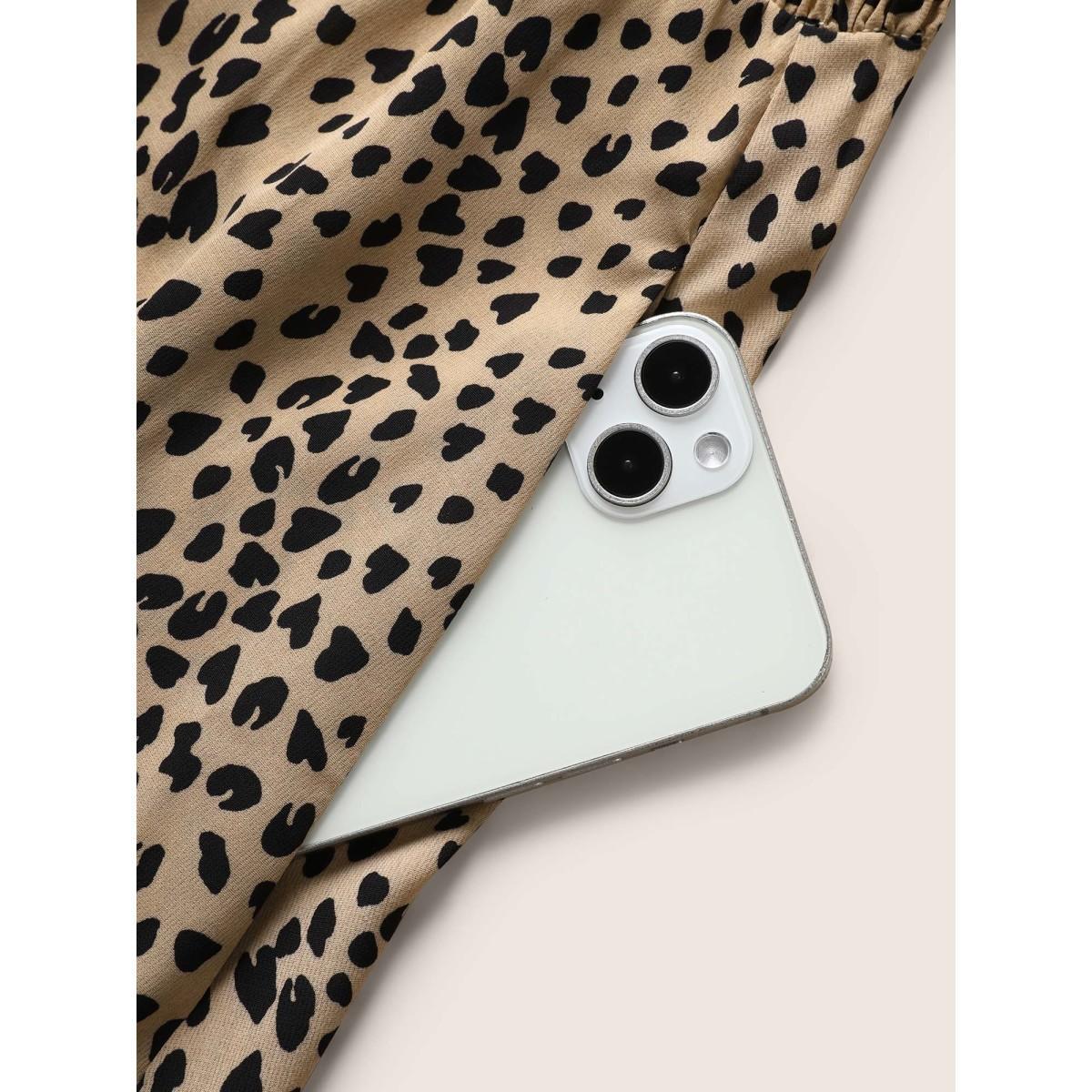 Plus Size Leopard Print Frill Trim Cap Sleeve Dress Bronze Women At the Office Round Neck Cap Sleeve Curvy BloomChic 26/4X Product Image