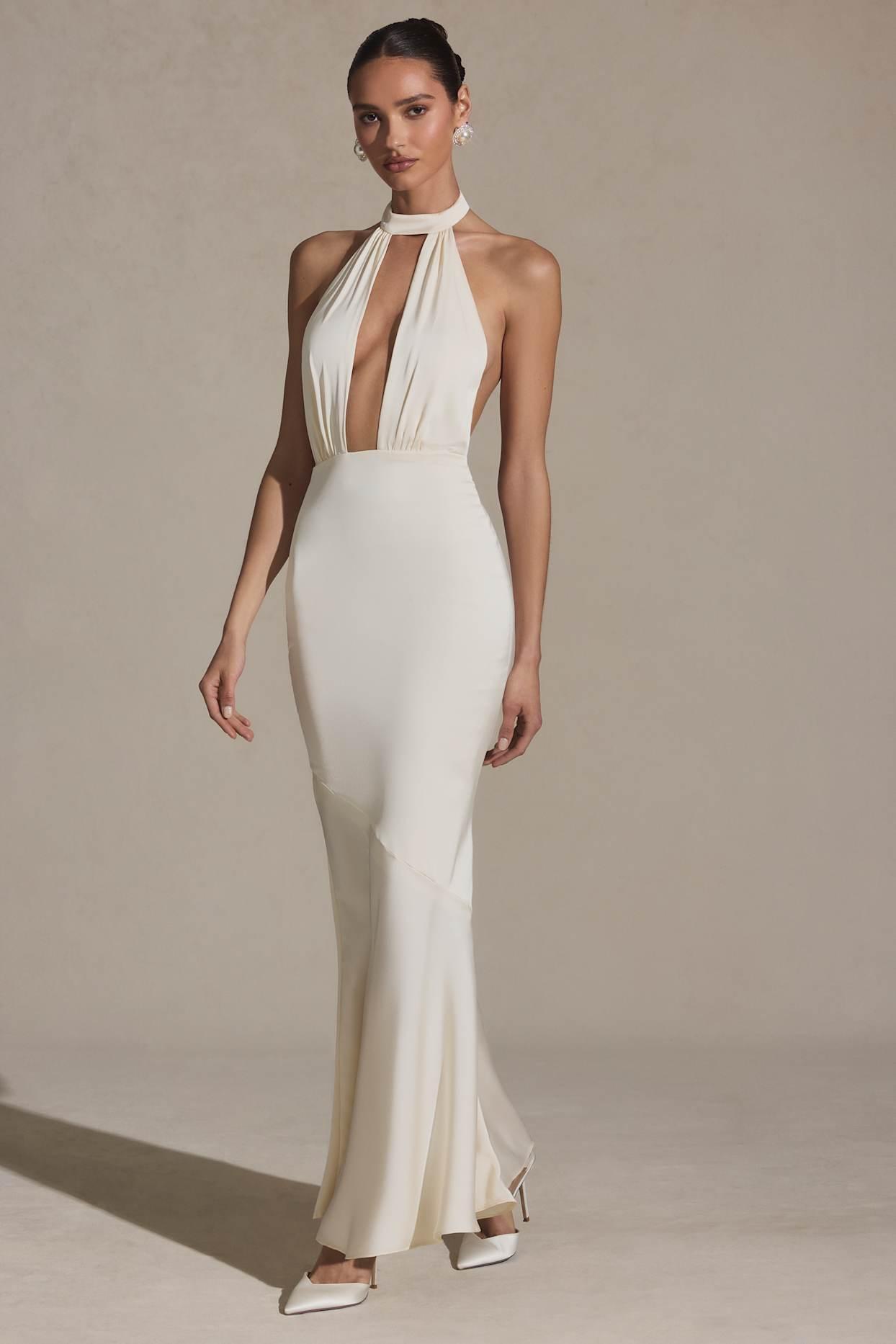 Backless Halterneck Fishtail Gown in Ivory Product Image