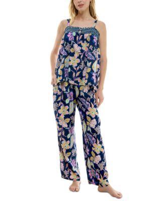 Roudelain Womens 2-Pc. Smocked Swing Cami & Pants Pajamas Set Product Image