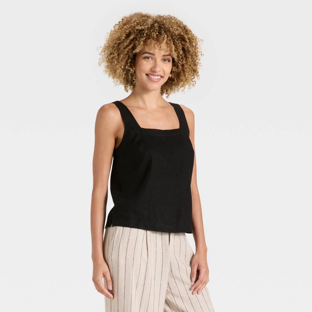 Women's Linen-Blend Tank Top - A New Day™ Brown XL Product Image