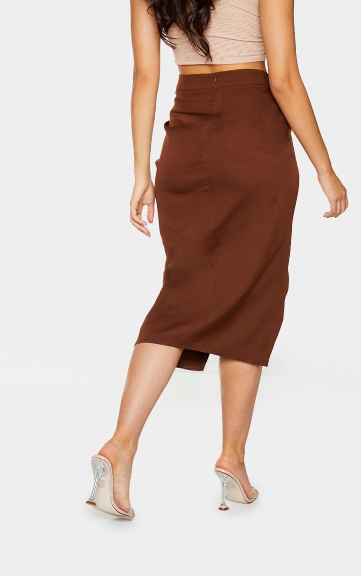 Chocolate Woven Ruched Detail Midi Skirt Product Image