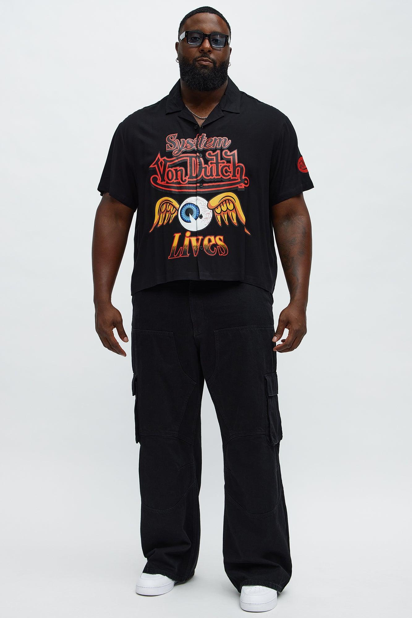 Von Dutch Cropped Logo Button Up Shirt - Black Male Product Image