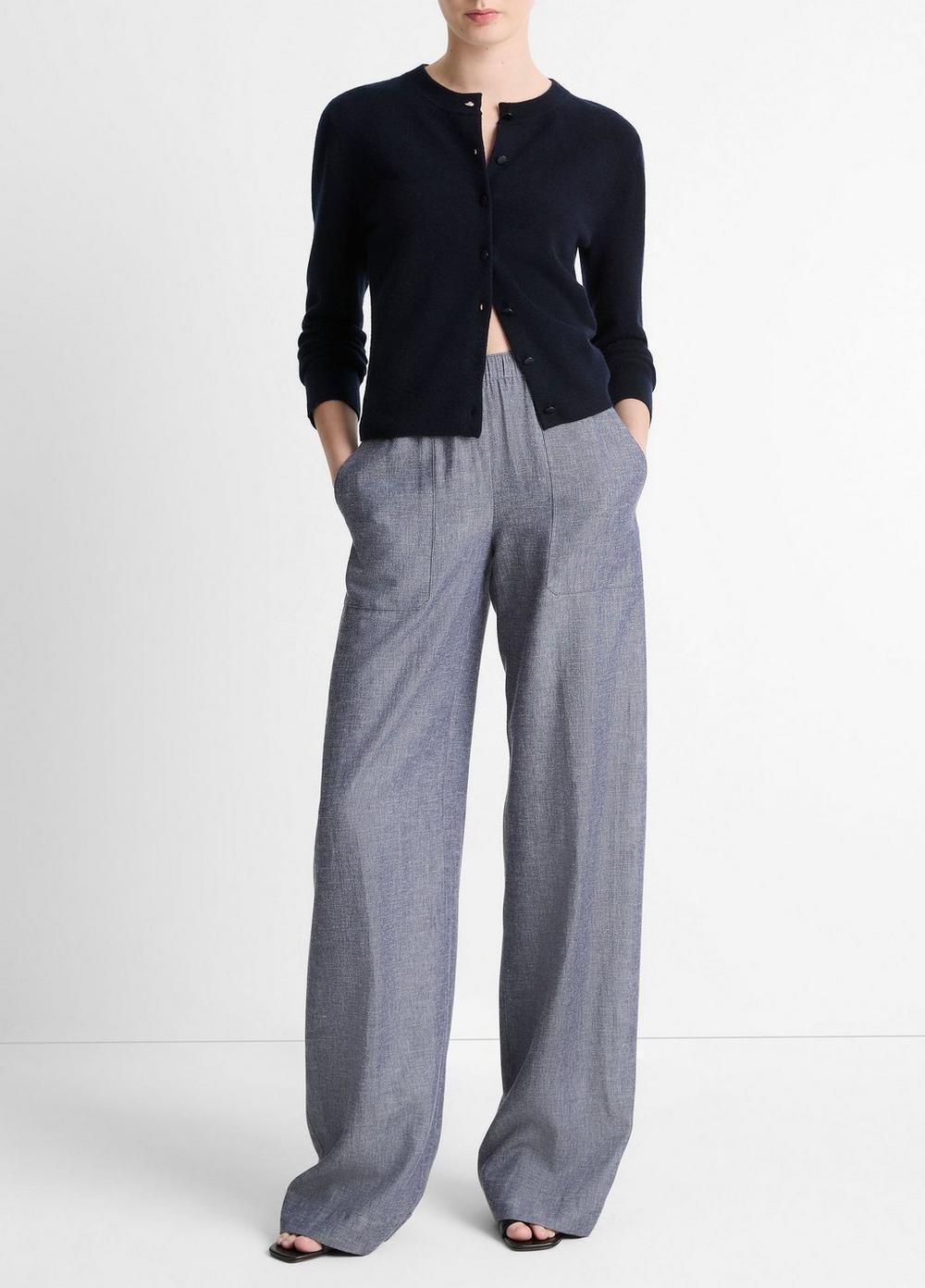 Wool & Cashmere-Blend Tipped Half-Moon Cardigan Product Image