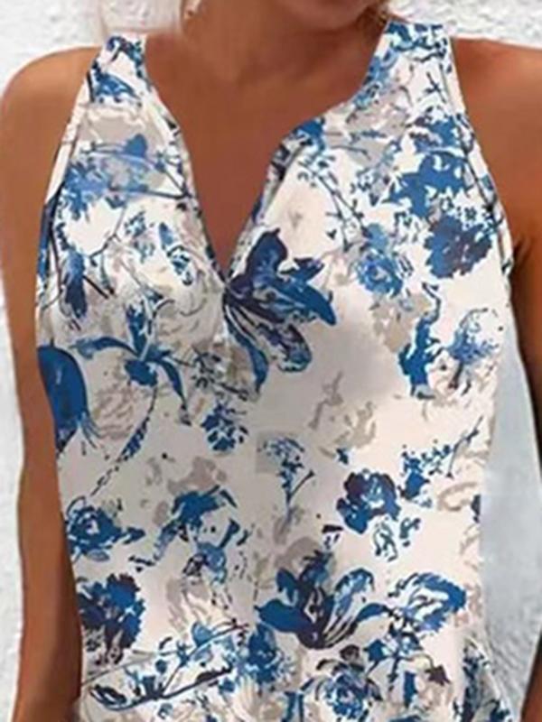 Loose Plus Size Printed Split-Joint V-Neck Mini Dresses Product Image