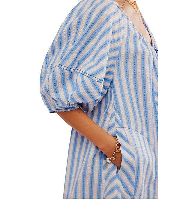 Free People Bop Around Stripe Print Scoop Neckline 3/4 Sleeve Romper Product Image