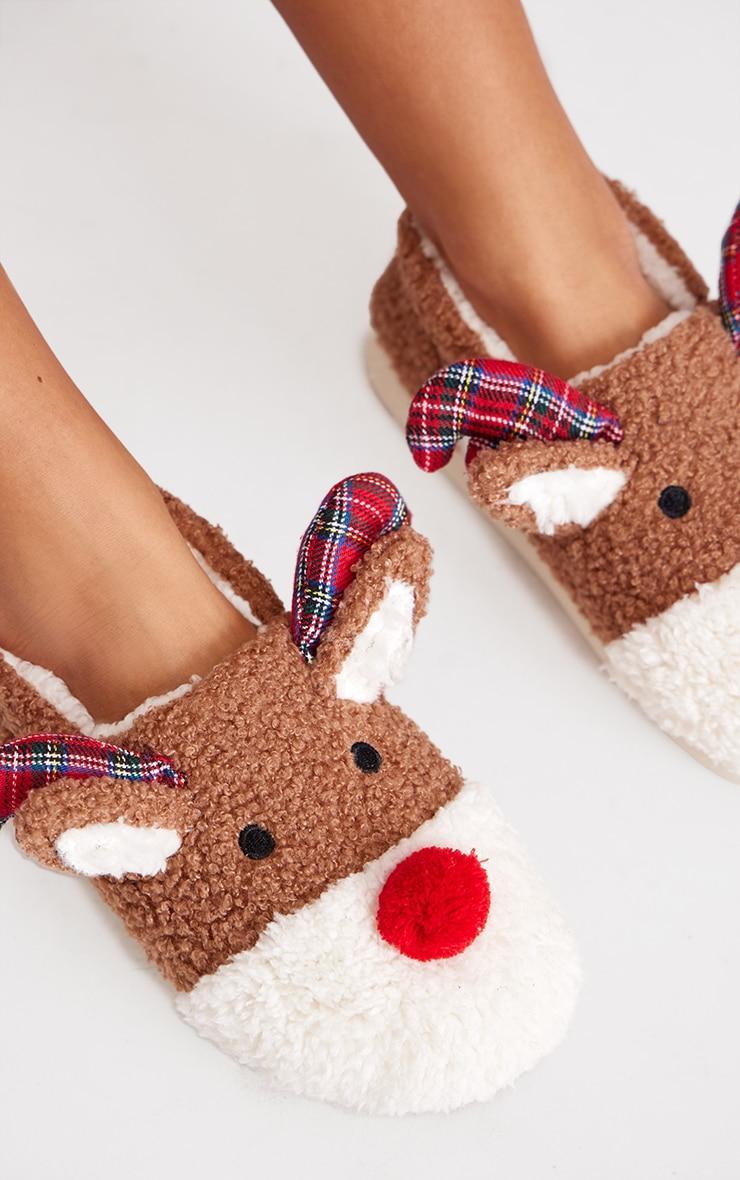 Brown 3D Reindeer Slippers Product Image