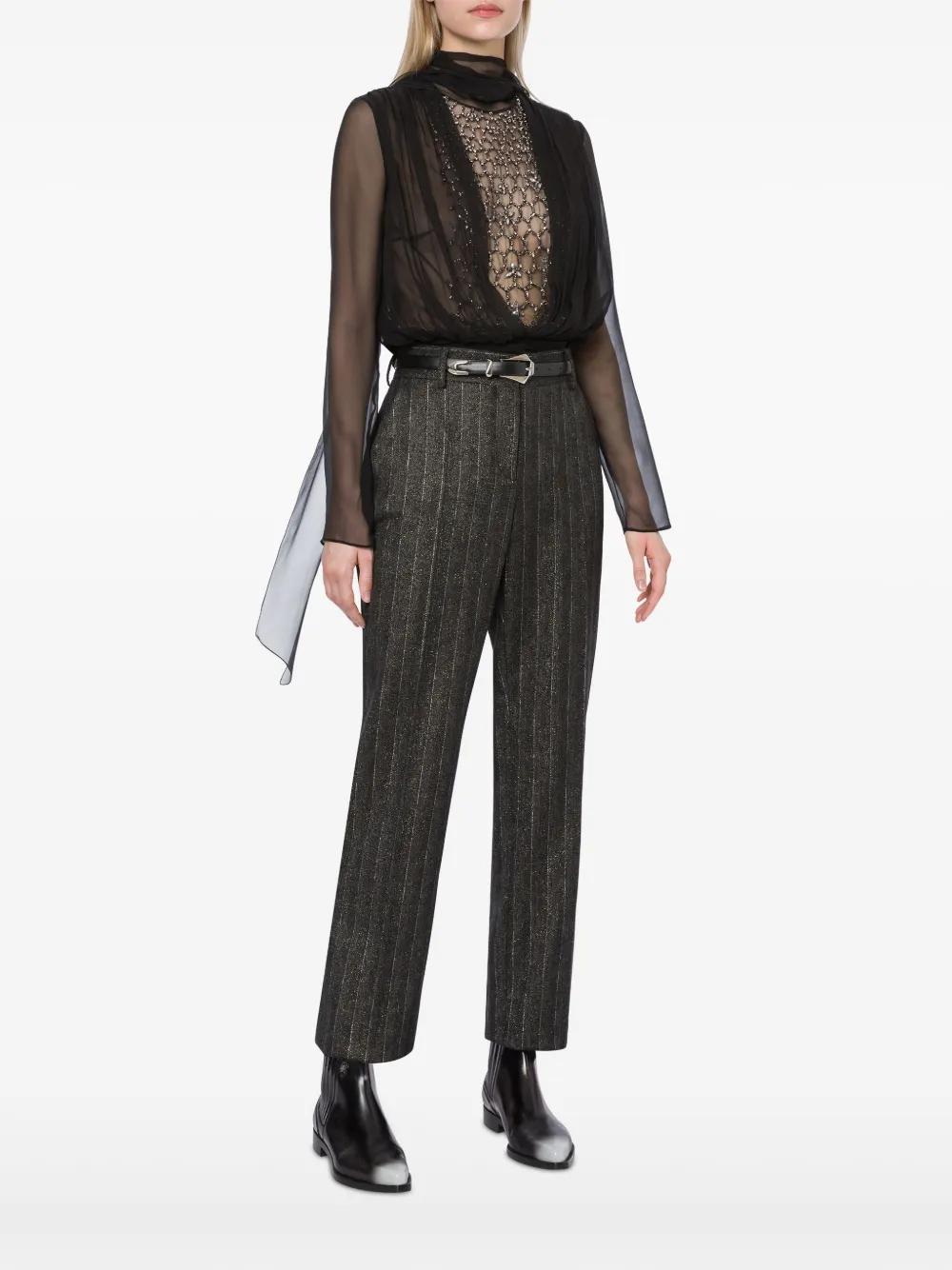 ALBERTA FERRETTI Pinstriped Mid-rise Tailored Trousers In Black   Product Image