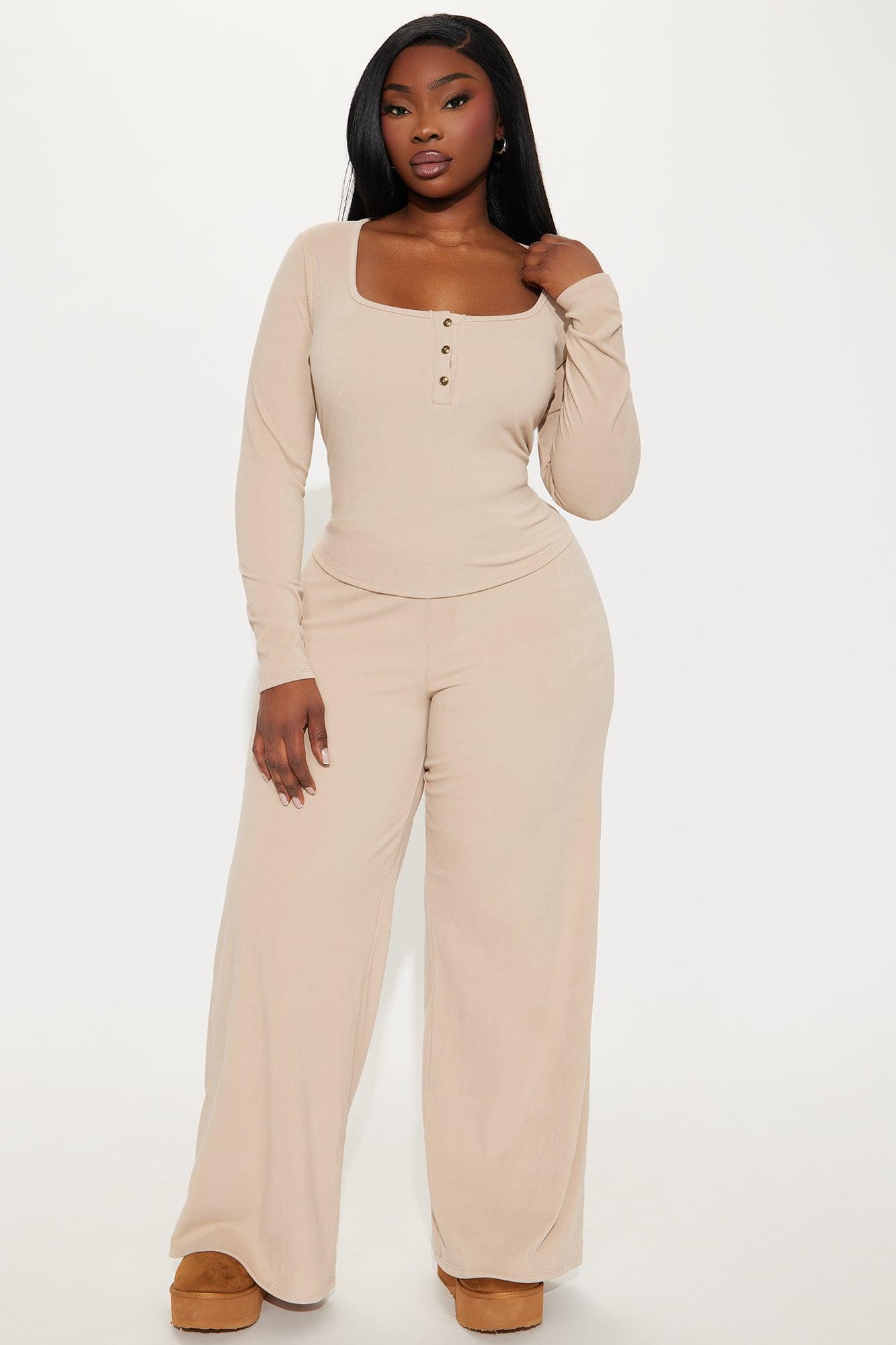 Cozy Henley Top And Pant Set - Taupe Female Product Image