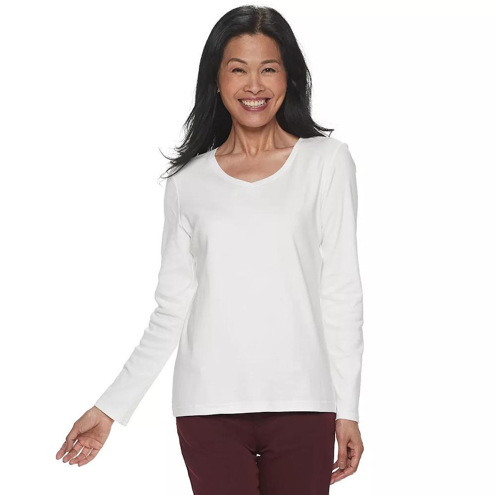 Petite Croft & Barrow® Essential Long-Sleeve V-Neck Top, Women's,  Product Image