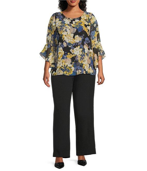 Kasper Plus Size Fly Front Stretch Crepe Wide Leg Pants Product Image