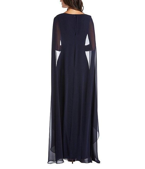 R & M Richards Chiffon V-Neck Sleeveless Duster Cape Sheath Dress Product Image