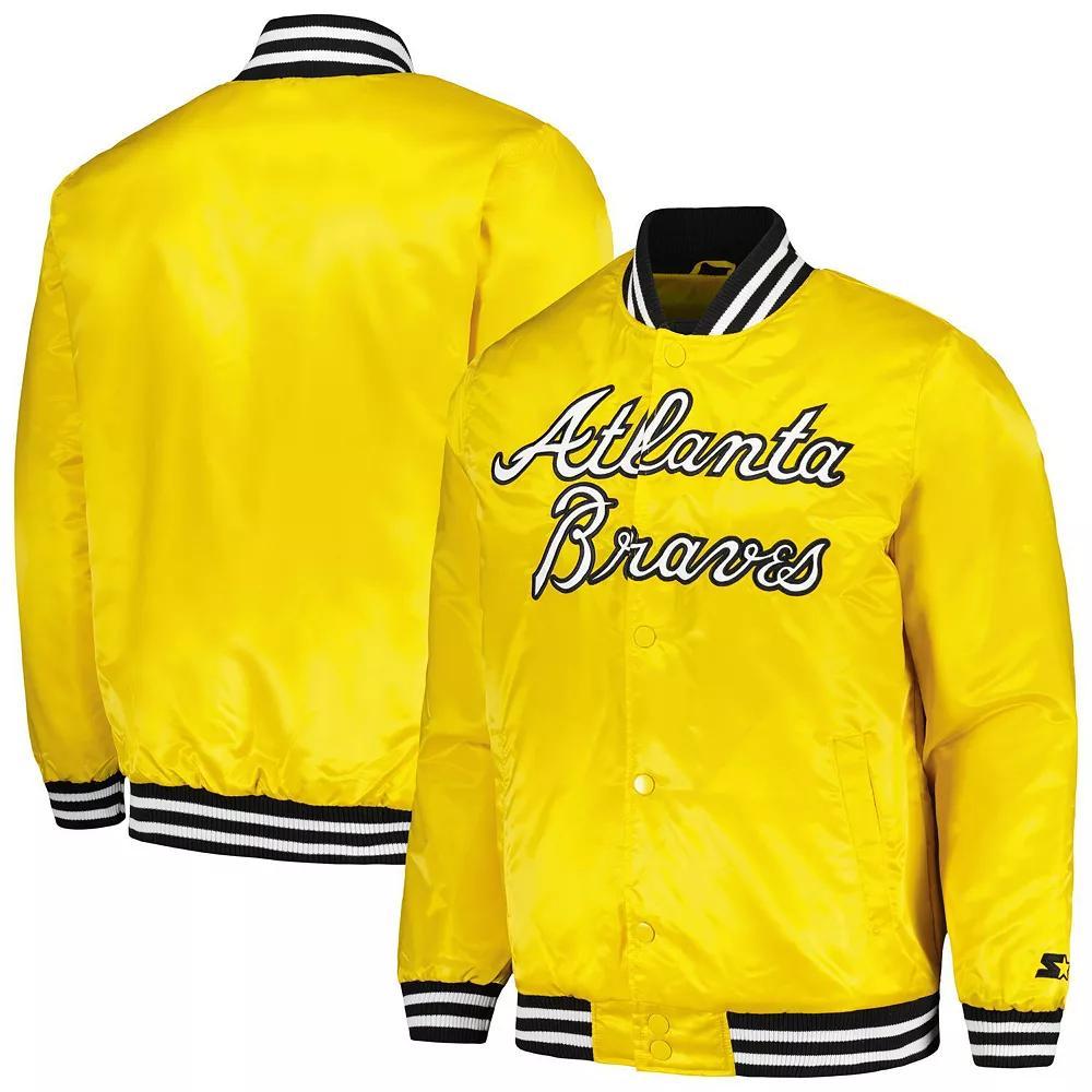 Men's Starter Gold Atlanta Braves Cross Bronx Fashion Satin Full-Snap Varsity Jacket, Size: Medium Product Image