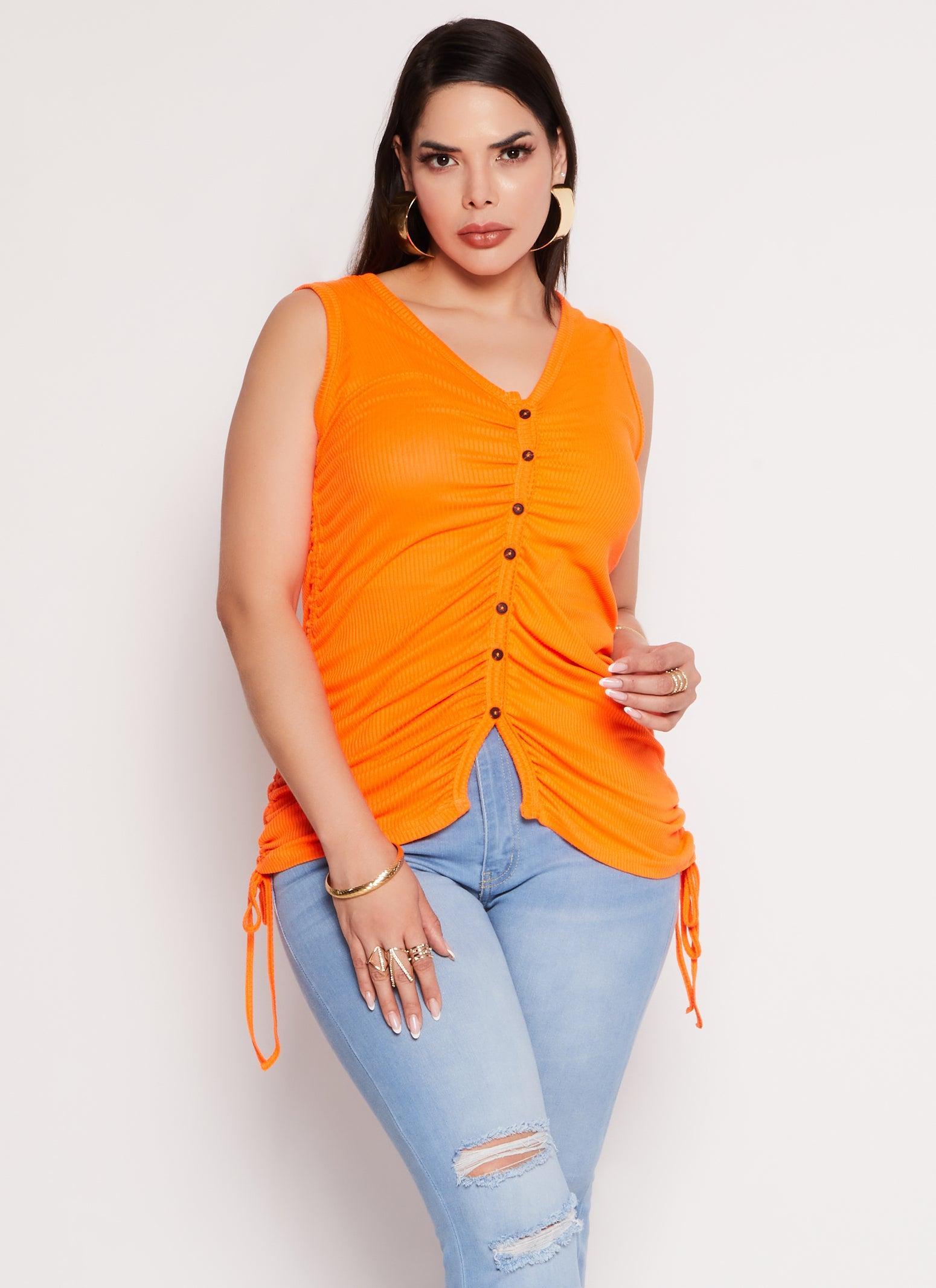 Womens Plus Size Rib Knit Ruched Side Button Front Tank Top Product Image