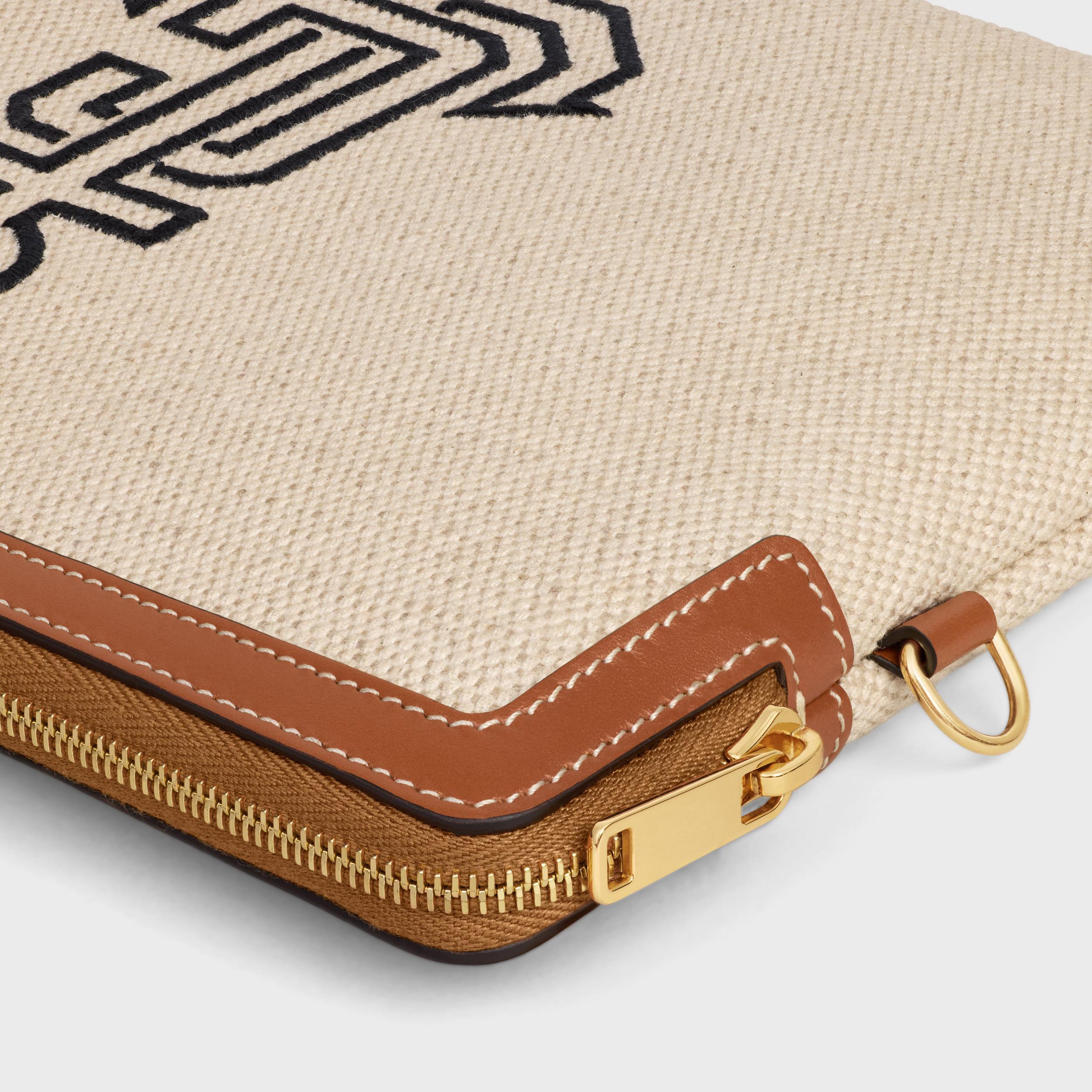 SMALL POUCH WITH STRAP IN TEXTILE WITH ANCHOR EMBROIDERY AND CALFSKIN Product Image