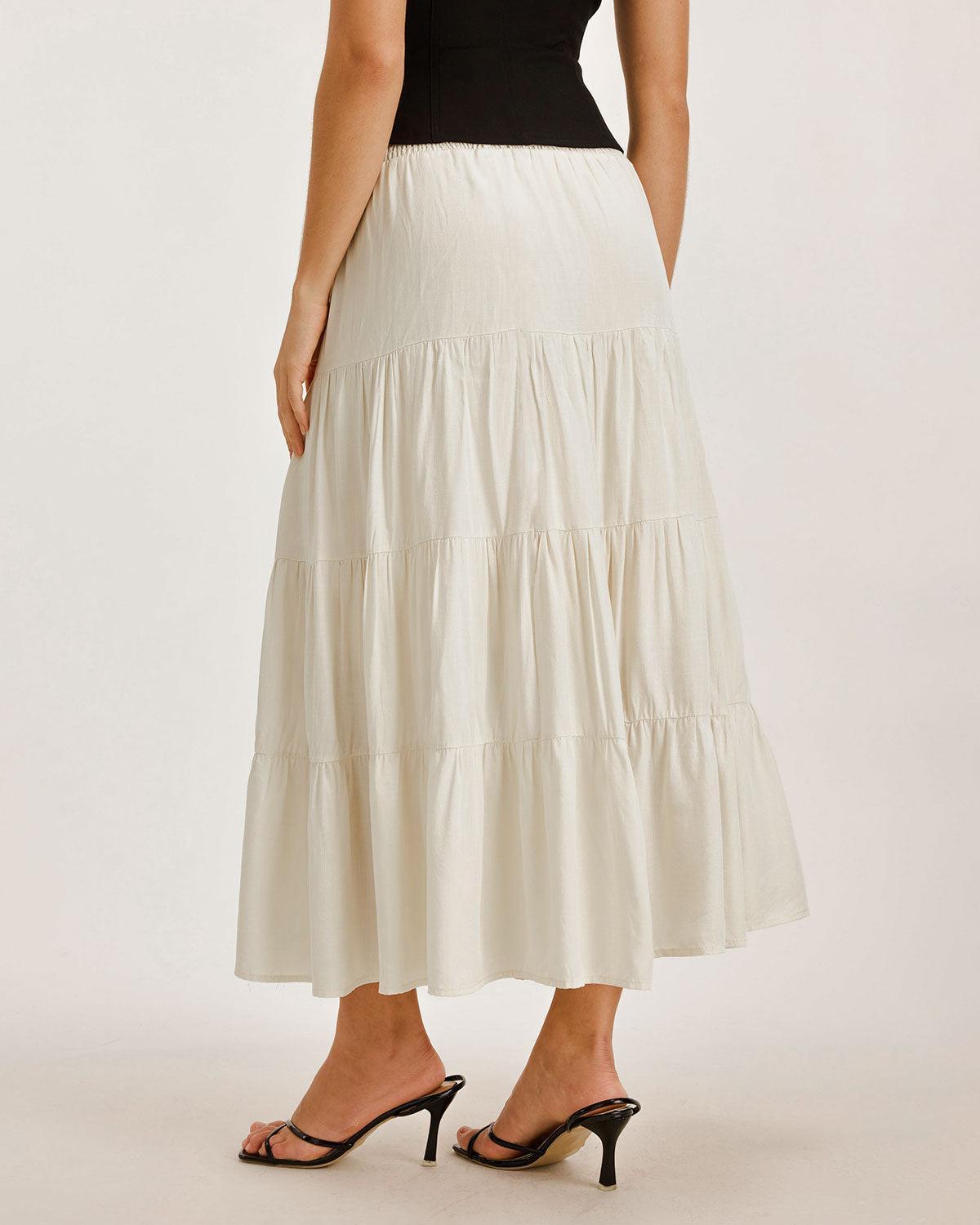 Apricot Shirred Ruffle Tiered Skirt Product Image