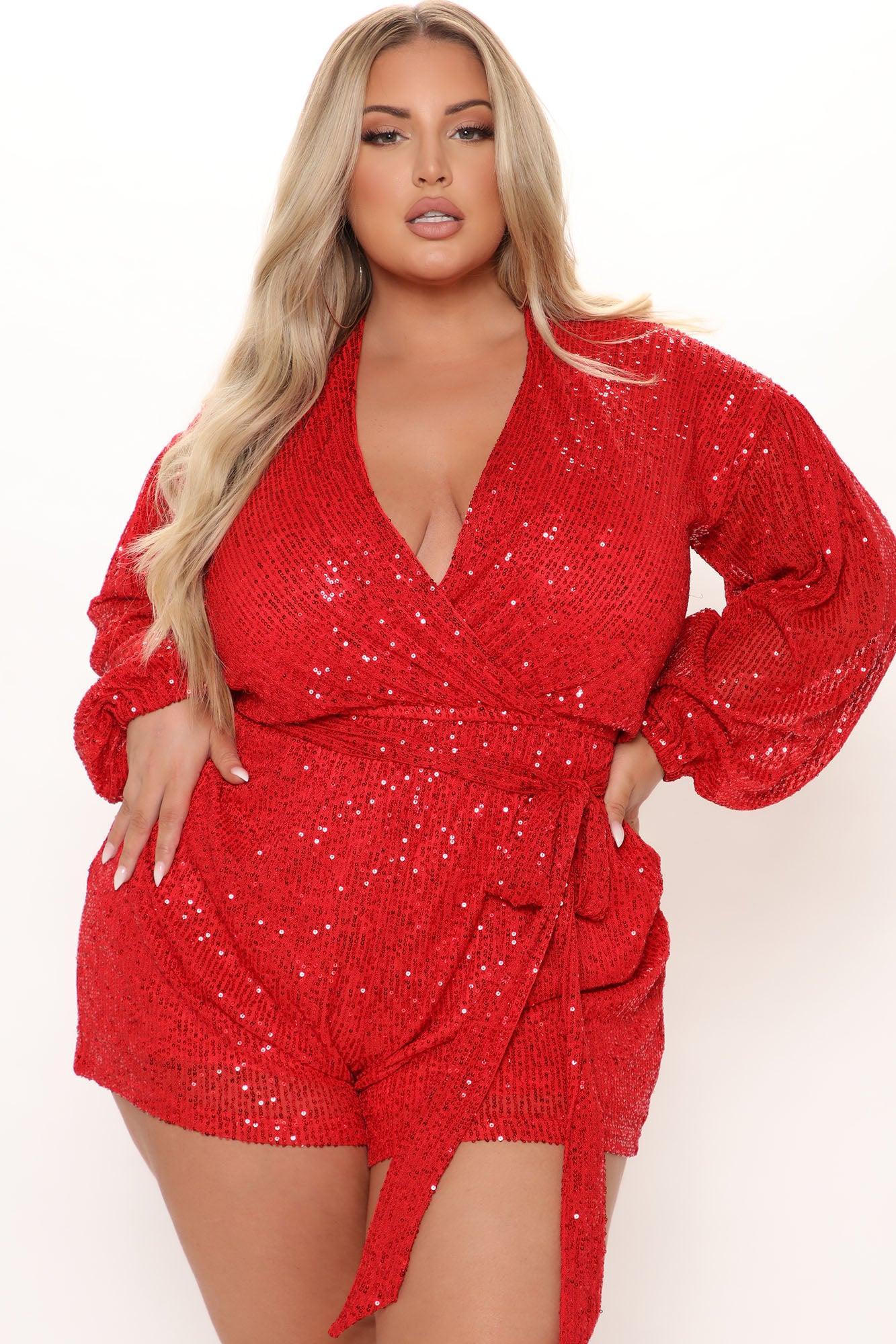 Diva Shine Sequin Romper - Red Product Image