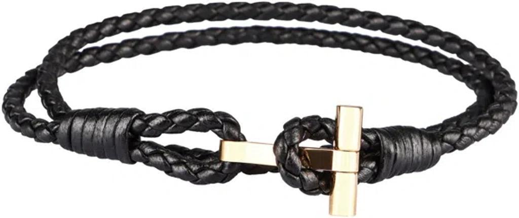 T Plaque Braided Bracelet In Black Product Image