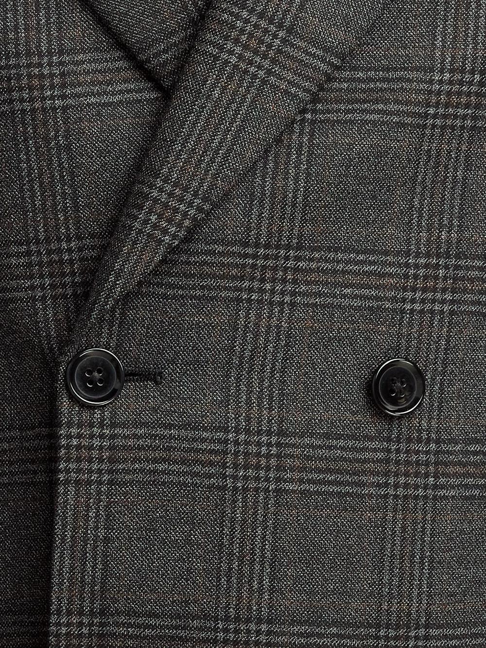 Wool Plaid Double Breasted Peak Lapel Suit - Charcoal Product Image