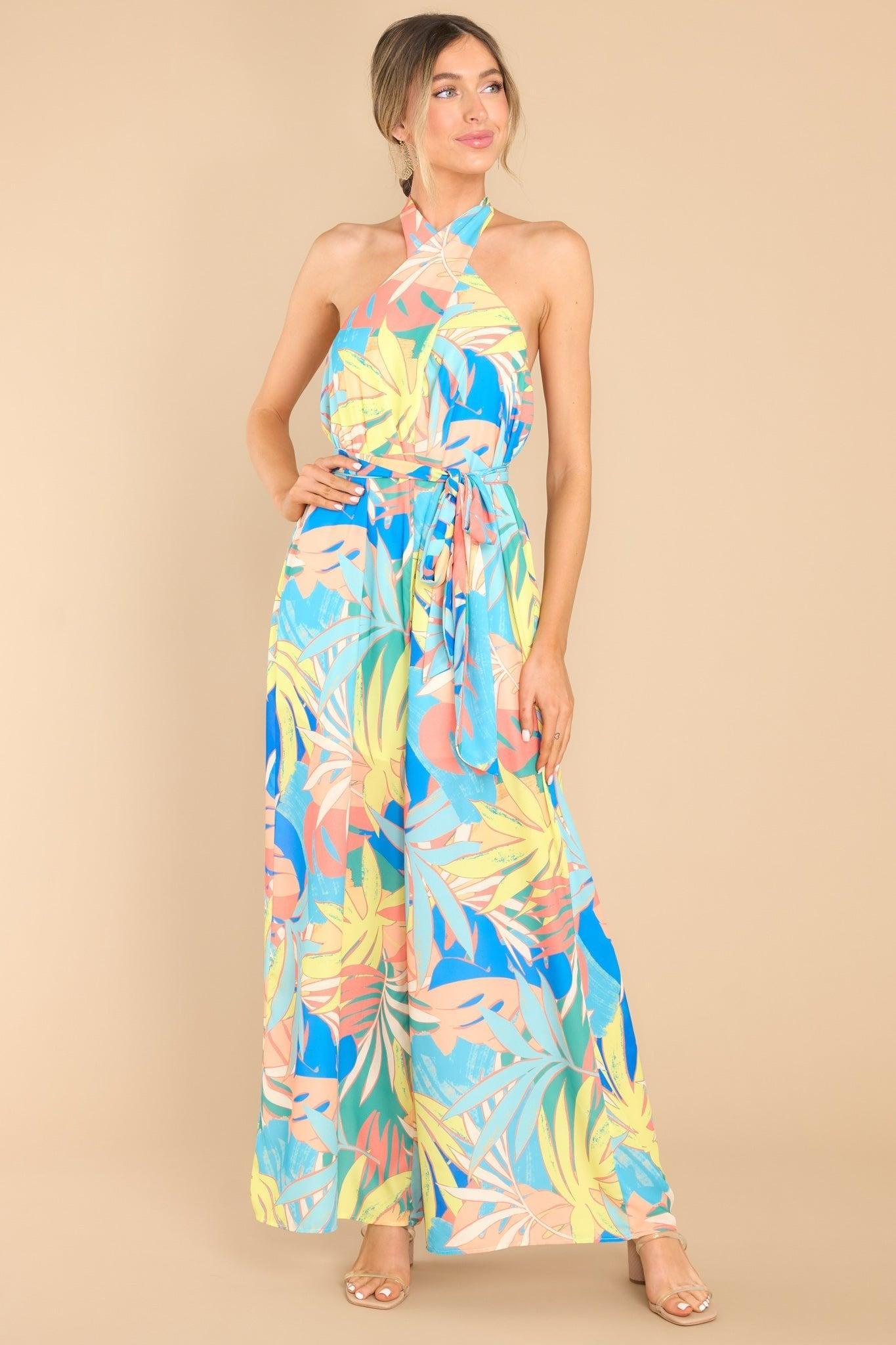 Ocean Drive Blue Tropical Print Jumpsuit Product Image