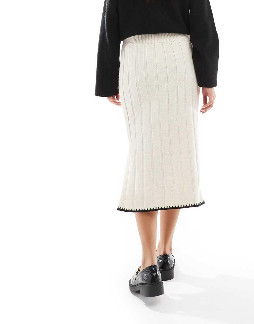 ONLY contrast trim knit midi skirt in stone Product Image