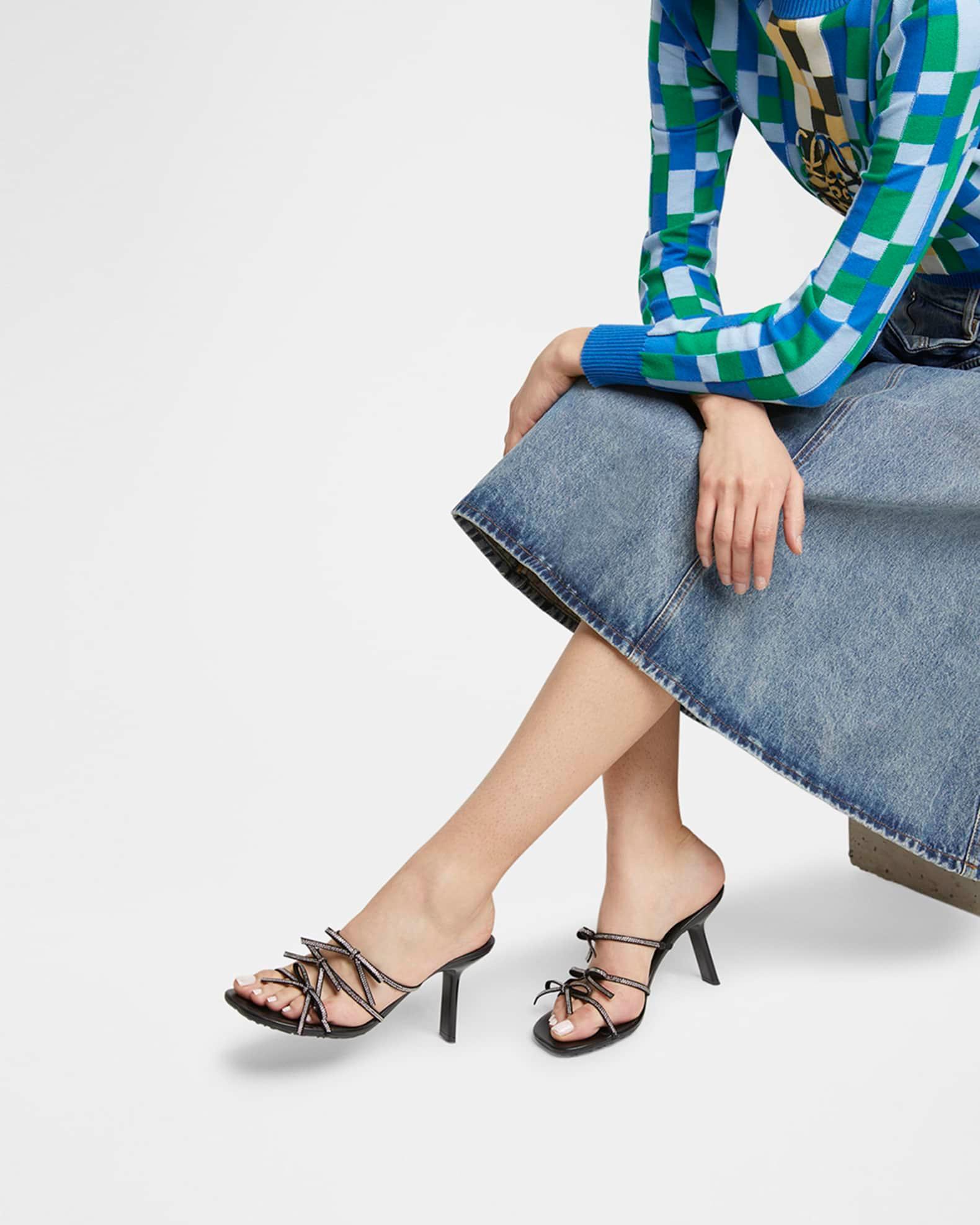 Petal Leather Crystal Bow Strappy Sandals Product Image