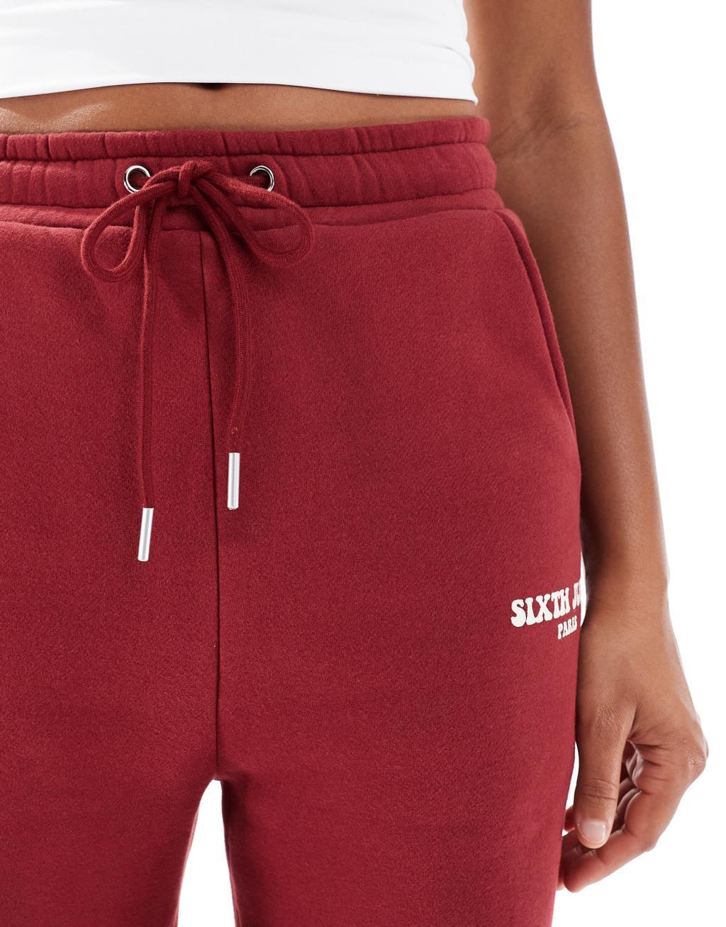 Sixth June motif sweatpants in burgundy - part of a set Product Image