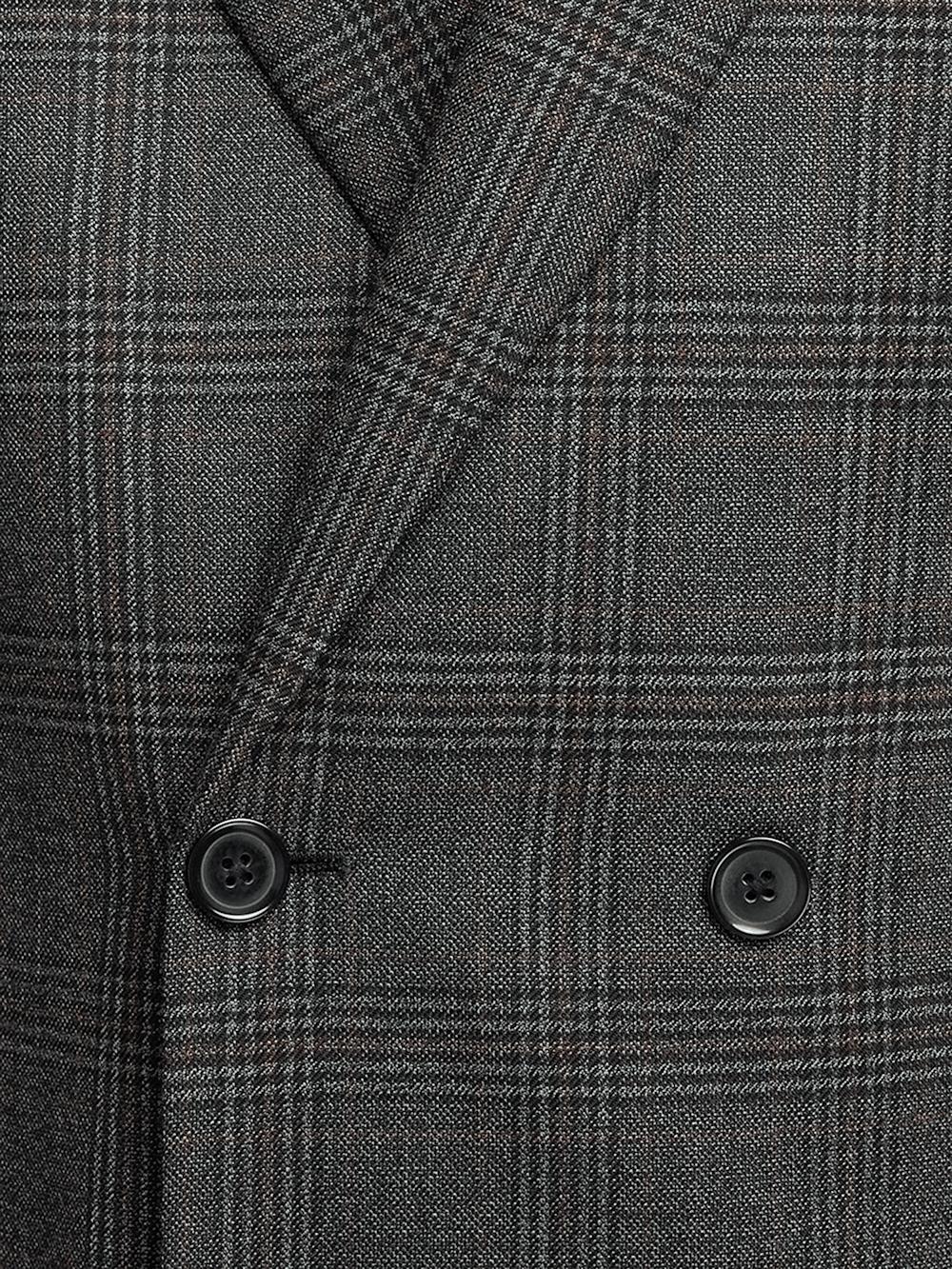 Wool Plaid Double Breasted Peak Lapel Suit Jacket - Charcoal Product Image