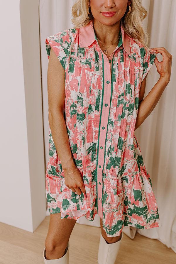 Artistic Flow Button Down Mini Dress in Green Product Image