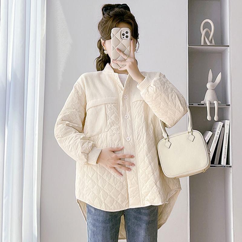 Maternity Plain Quilted Single-Breasted Jacket Product Image