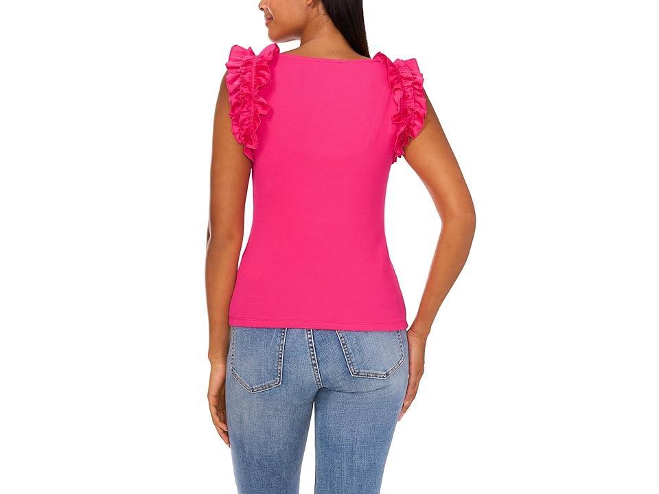 CeCe Ruffle Rib Tank (Bright Rose) Women's Clothing Product Image