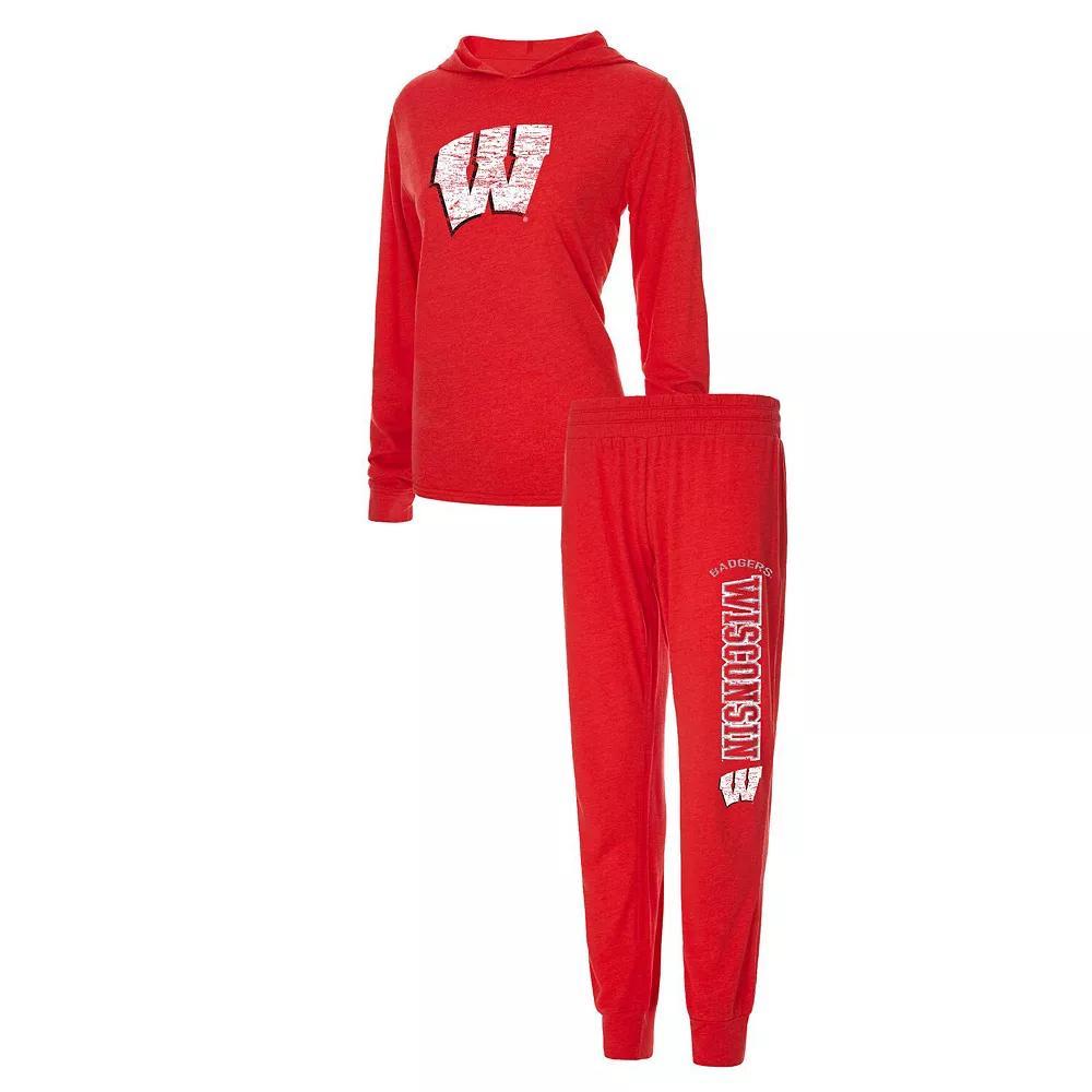 Women's Concepts Sport Red Wisconsin Badgers Long Sleeve Hoodie T-Shirt & Pants Sleep Set,  Product Image