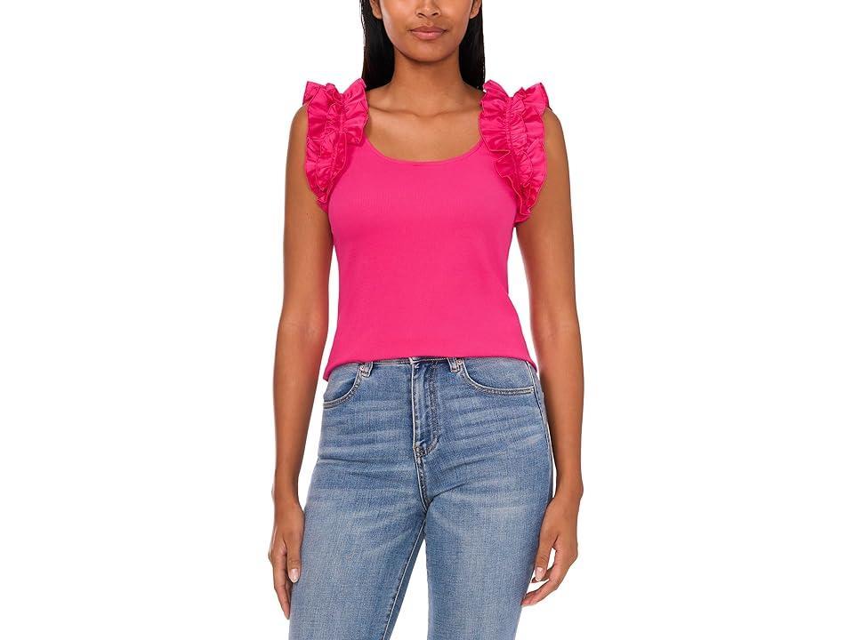 CeCe Ruffle Rib Tank (Bright Rose) Women's Clothing Product Image