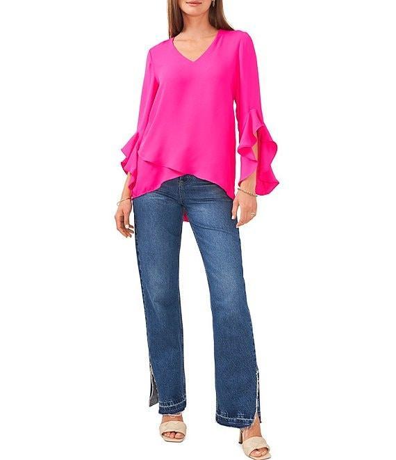 Vince Camuto 3/4 Flutter Sleeve V-Neck Crisscross Front Tunic Product Image