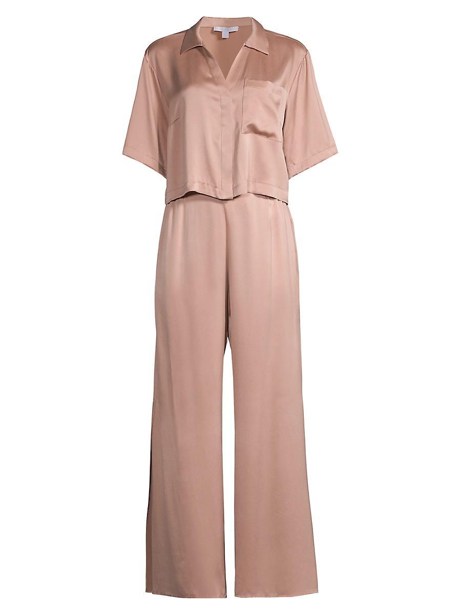 Womens Washable Silk High-Rise Pants 2-Piece Pajama Set Product Image