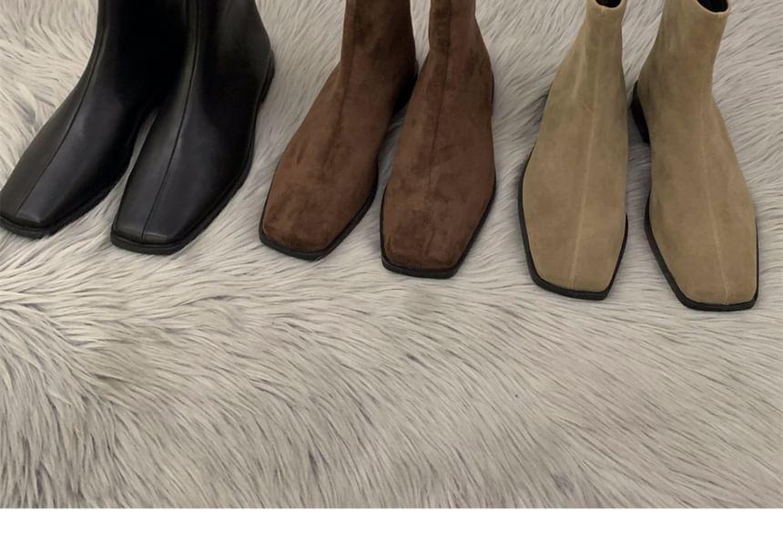 Chunky Heel Square Toe Plain Zip-Up Short Boots Product Image