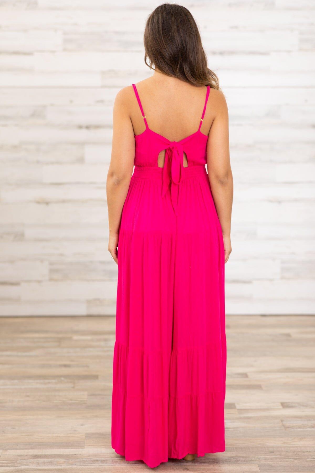 Hot Pink Elastic Waist Jumpsuit Product Image